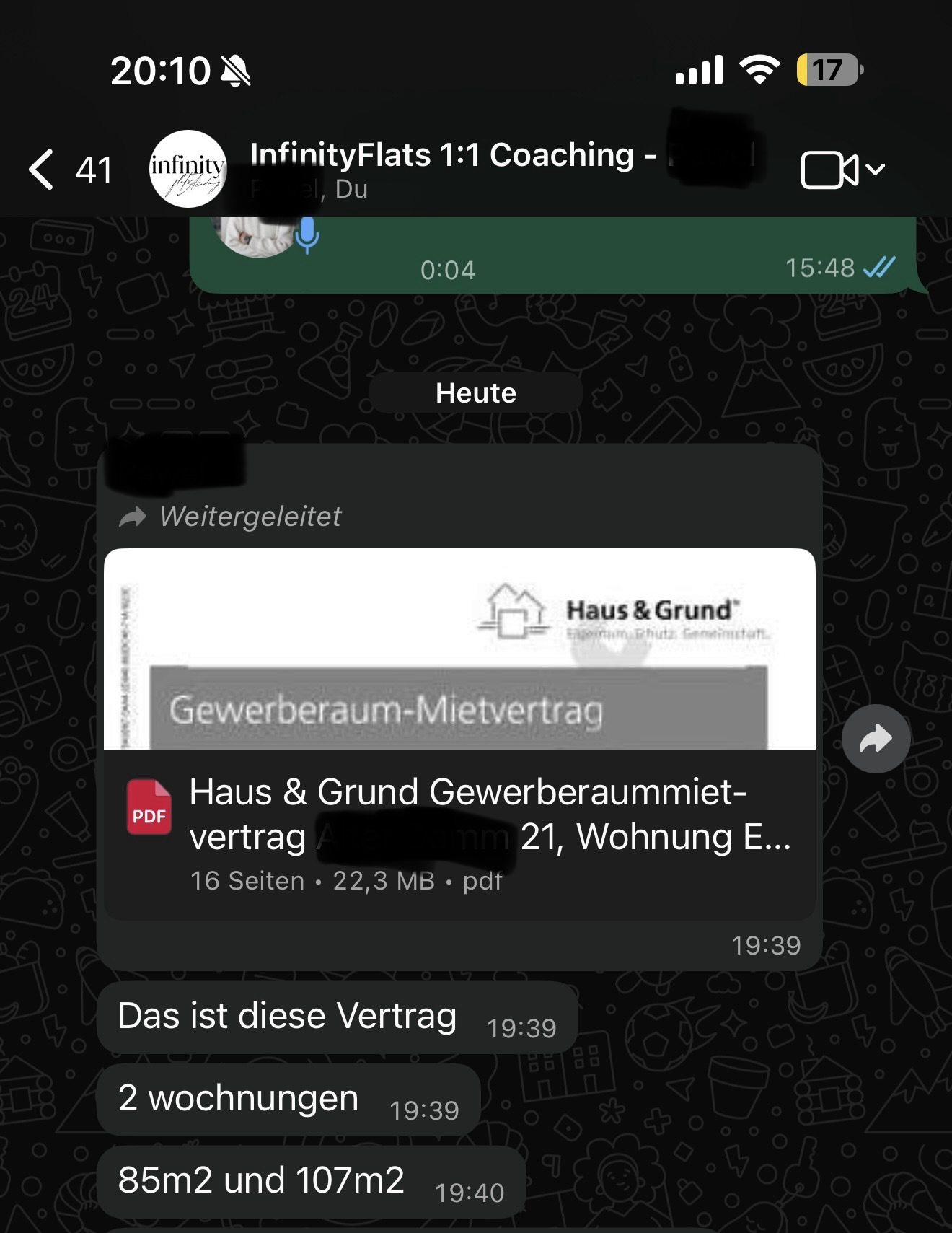 Mietvertrag für gleich 2 Wohnungen (85 + 107 m²)