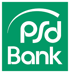 Grünes Quadrat mit weißem "psd Bank" Logo, geschwungener Linie über "psd".