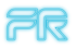 Neonblaues Logo mit den stilisierten Buchstaben "FR" in hellem Umriss.