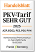 Handelsblatt PKV-Tarif SEHR GUT 2025, AZP, EGO2, PS3, PSV, PVN, Komfortschutz/Premiumschutz, Franke Bornberg.