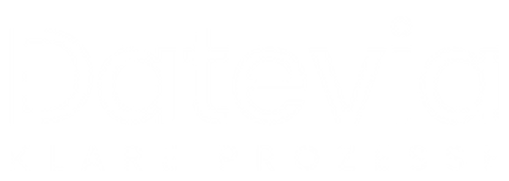 Weißer "Datevia" Schriftzug über "KLARE PROZESSE" auf grünem Hintergrund.