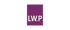 L.W.P. Logo auf lila Rechteck, grüner Hintergrund.