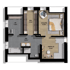 Grundriss des Erdgeschosses mit Garage, Bad, Flur, Büro, Speisekammer und Wohn-/Koch-/Essbereich.