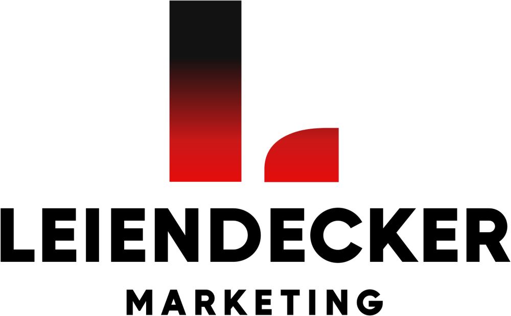 Leiendecker Marketing Logo mit großem L in Rot und Schwarz.