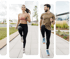 Smiling woman and man jogging outdoors, happy after regenerative medicine clinic experience.