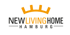 Logo: NEW LIVING HOME Hamburg, mit orangefarbener Krone und unterstrichenem "LIVING"