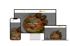 Website eines Nudelrestaurants, präsentiert als realistisches Geräte-Mockup – Tablet, Smartphone und Desktop zeigen ein farbenfrohes, food-fokussiertes Design mit großem Hero-Bild.