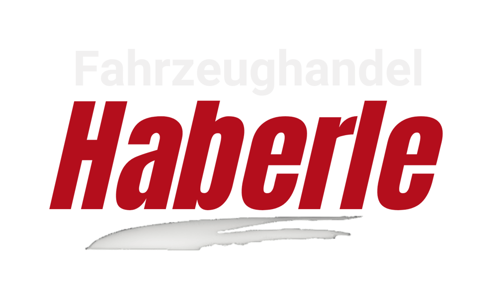 Der Text „Fahrzeughandel Haberle“ in Weiß und Rot auf grünem Hintergrund, mit einem weißen Strich darunter.