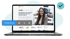 Laptop mit geöffneter Webseite, die eine lächelnde Frau und den Text "Ihre Website sollte Vertrauen schaffen" zeigt.