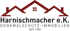 Logo: Harnischmacher e.K. Denkmalschutz-Immobilien seit 1995, mit Dachsymbol und Fenster.