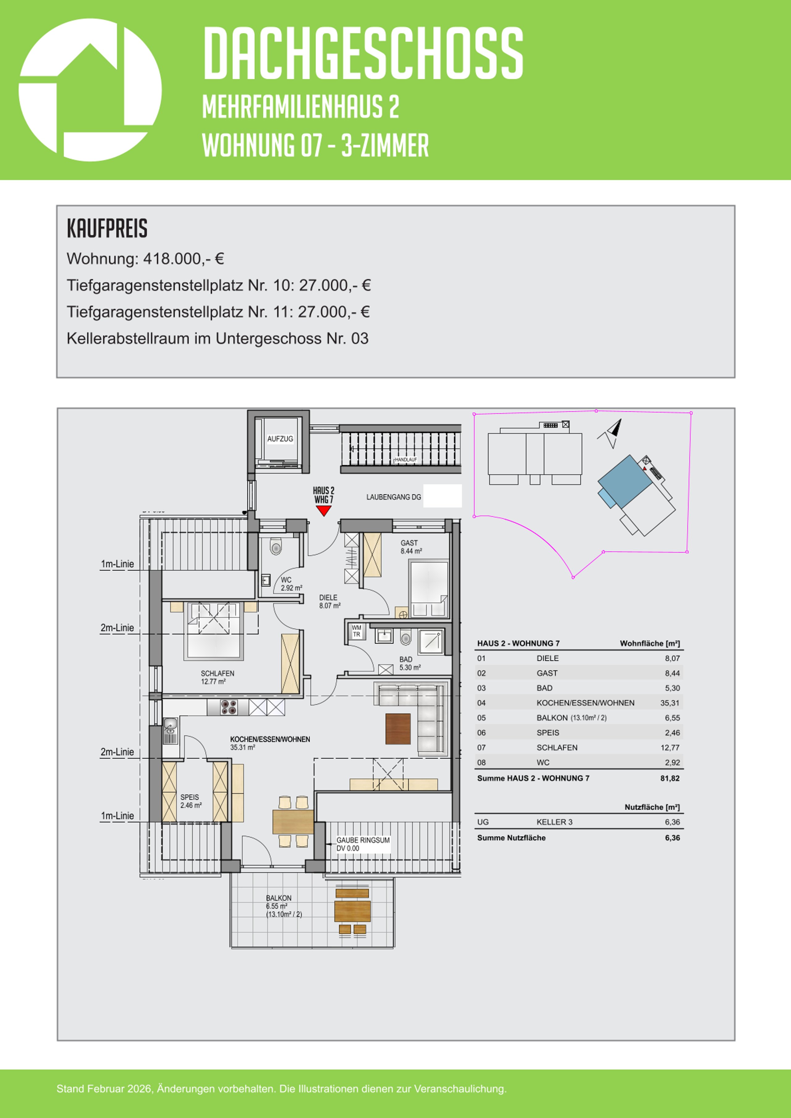 Grundriss Haus 2, Wohnung 7, Färberbrühl Mietingen