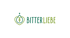 BITTERLIEBE Logo mit grünem Herz-Symbol und Pflanze auf dunklem Hintergrund.