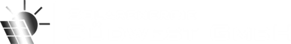 Logo: Solarenergie Südwest GmbH mit einer stilisierten Sonne in Silber auf grünem Hintergrund.