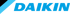 Blaues Daikin Logo mit einem diagonalen blauen Balken auf schwarzem Hintergrund.