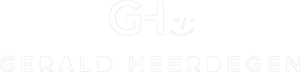 Logo mit weißem "GH" und einem lächelnden Gesichtssymbol, darunter "GERALD HEERDEGEN" auf grünem Hintergrund.