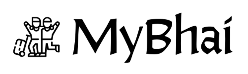 Logo von MyBhai mit zwei stilisierten Figuren, die sich umarmen.