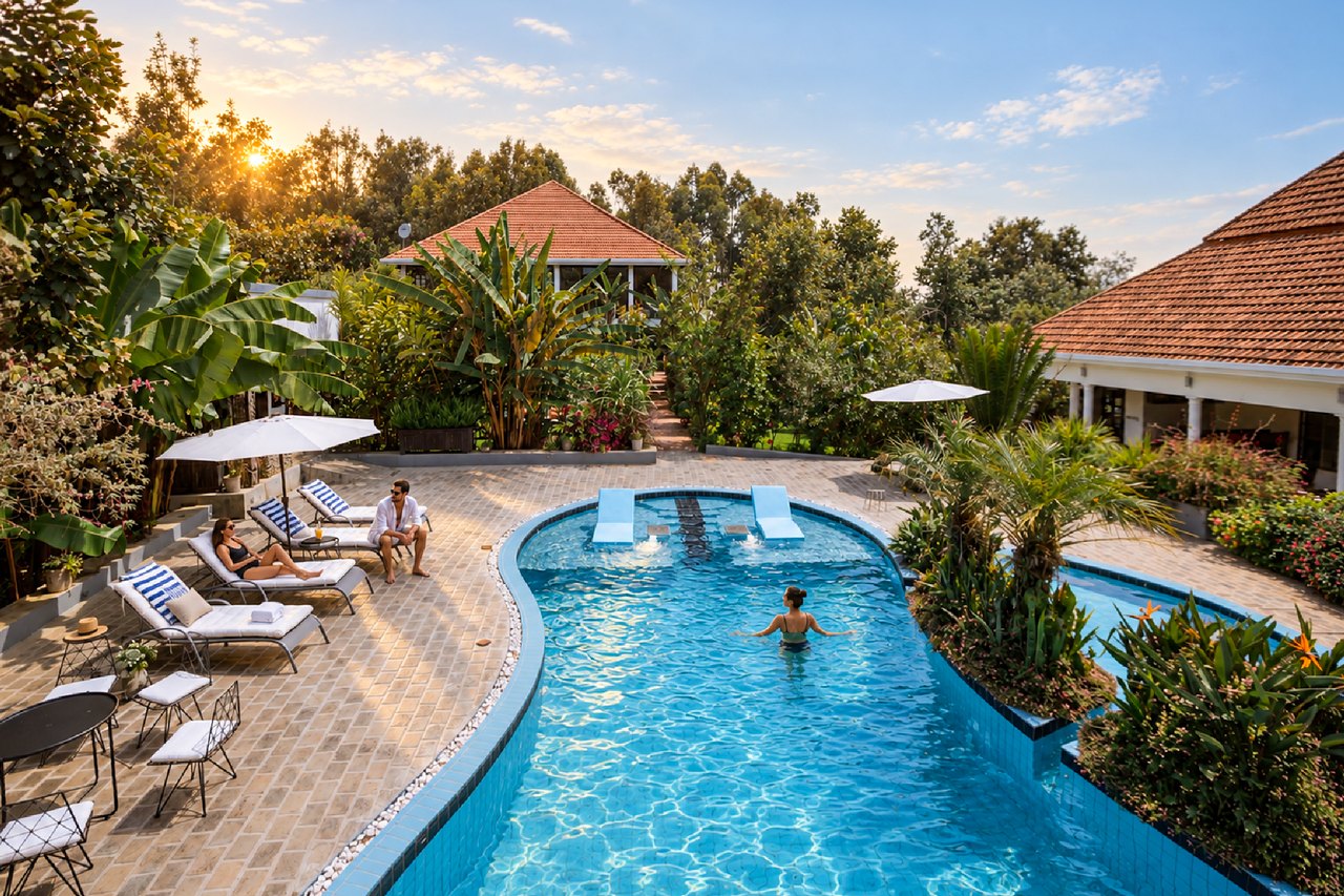 Heated pool in the garden