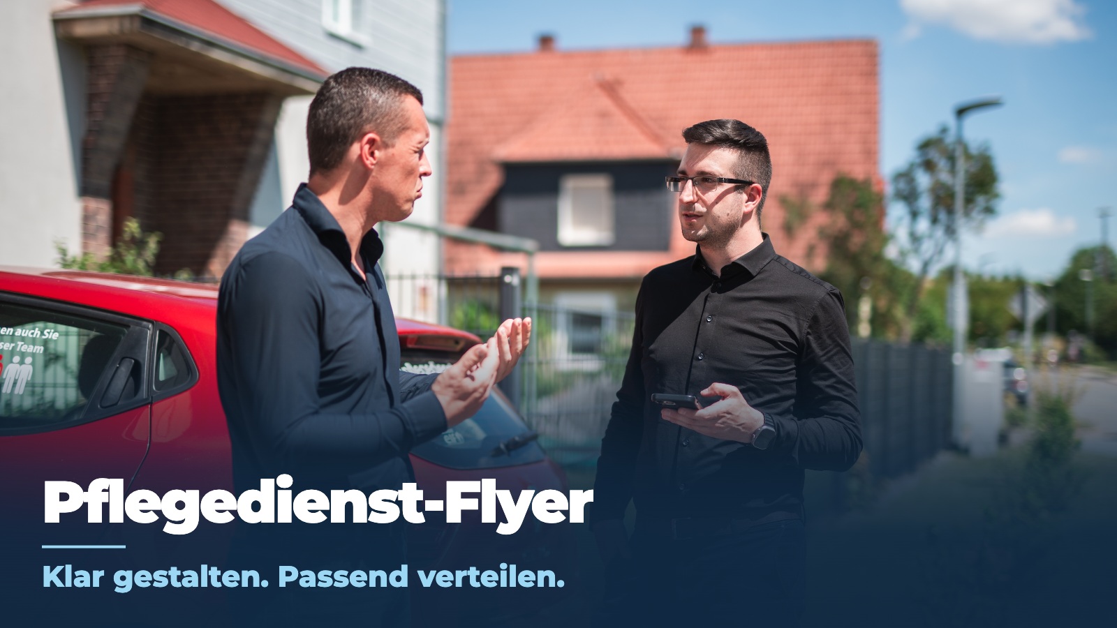 Pflegedienst-Flyer: Titelbild mit Christian Wolfram