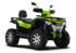 Lime green and black all-terrain vehicle (ATV) with large tires, front grille, and two seats.