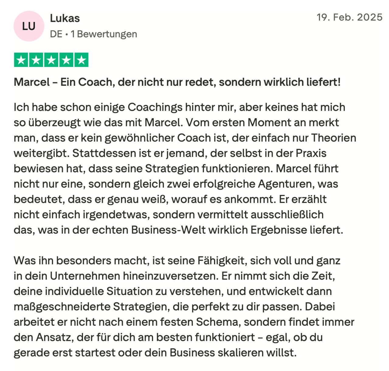 Trustpilot-Rezension von Lukas