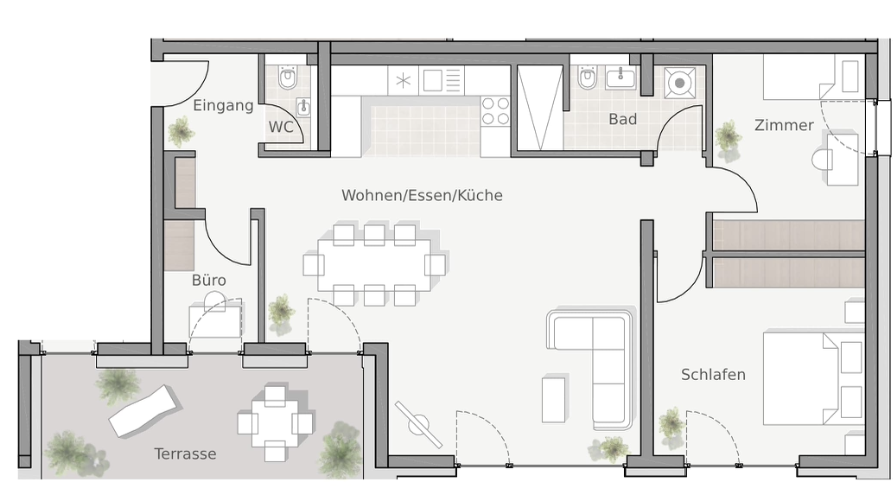 Grundriss Wohnung 19, 3,5 Zimmer, 99,7 m², Dachgeschoss mit Terrasse