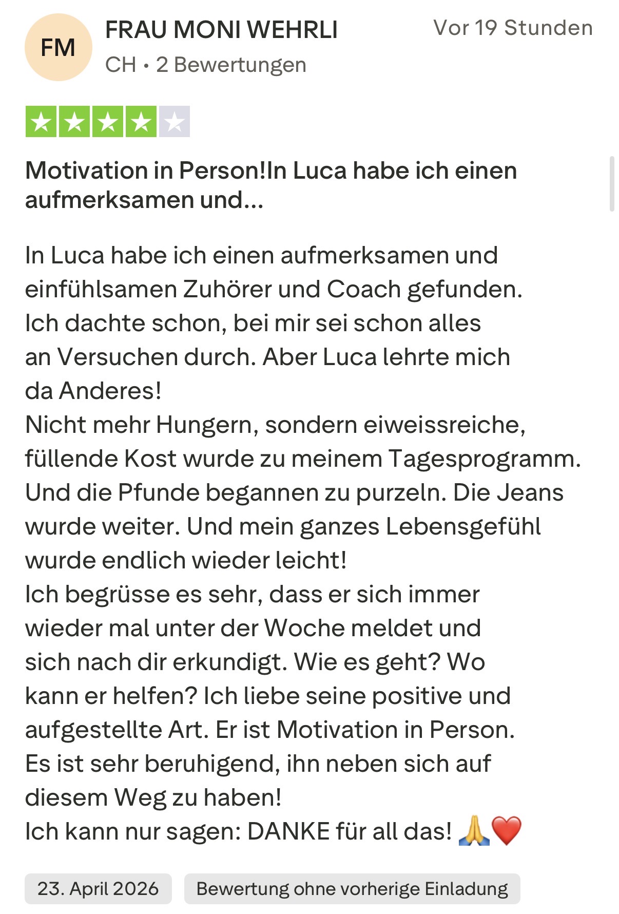 Nachricht einer Kundin