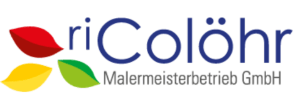 Logo von riColöhr Malermeisterbetrieb GmbH mit drei farbigen Blättern: rot, gelb und grün.
