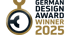 Logo „German Design Award Winner 2025“ mit gold-schwarzer Medaille und Schriftzug.