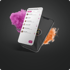 Ein Smartphone mit einer geöffneten Chat-App namens „Agile Heroes Community“, umgeben von pinkem und orangefarbenem Rauch.