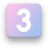 Quadratische Schaltfläche mit der weißen Ziffer 3 auf einem rosa-blauen Farbverlauf.
