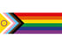 Eine Progress Pride Flag mit einem gelben Dreieck und lila Kreis in der Mitte.
