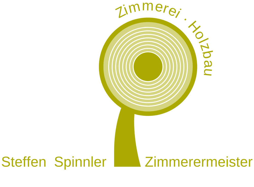 Zimmerei Holzbau, Steffen Spinnler Zimmermeister, mit Baumstammschnitt-Symbol