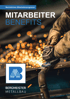 Ein Arbeiter in Handschuhen schleift Metall, Funken fliegen, mit den Texten "Betriebliches Mitarbeiterprogramm", "MITARBEITER BENEFITS" und "BERGMEISTER METALLBAU".