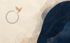 Abstrakter Hintergrund in Beige und Dunkelblau mit goldenen Linien, einem grauen Ring und einem fliegenden Vogel-Logo.