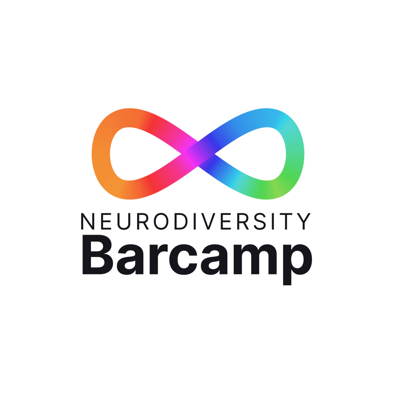 Logo des Neurodiversity Barcamp: eine bunte Unendlichkeitsschleife über dem Schriftzug Neurodiversity Barcamp
