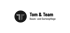 Logo von Tom & Team Baum- und Gartenpflege, bestehend aus einem grauen T-Symbol in einem schwarzen Kreis.