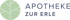 Logo der Apotheke zur Erle mit hellgrünem Kreis und stilisierten Punkten links, Text "APOTHEKE ZUR ERLE" rechts.