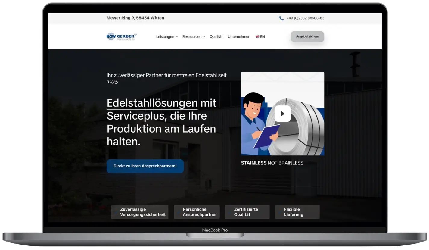 KGW Gerber Edelstähle Website Preview