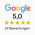Google-Logo über 5,0 Sternen und „67 Bewertungen“.