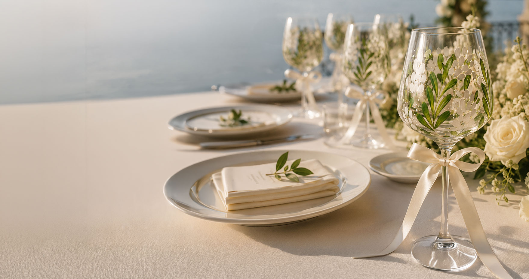 Hand-painted wine glasses at Lake Como wedding