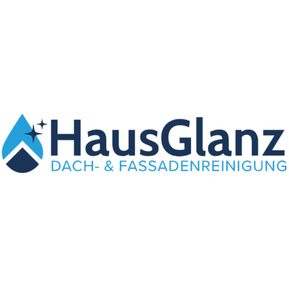 HausGlanz Dach- & Fassadenreinigung Logo mit blauen Wassertropfen und Haus-Symbol.
