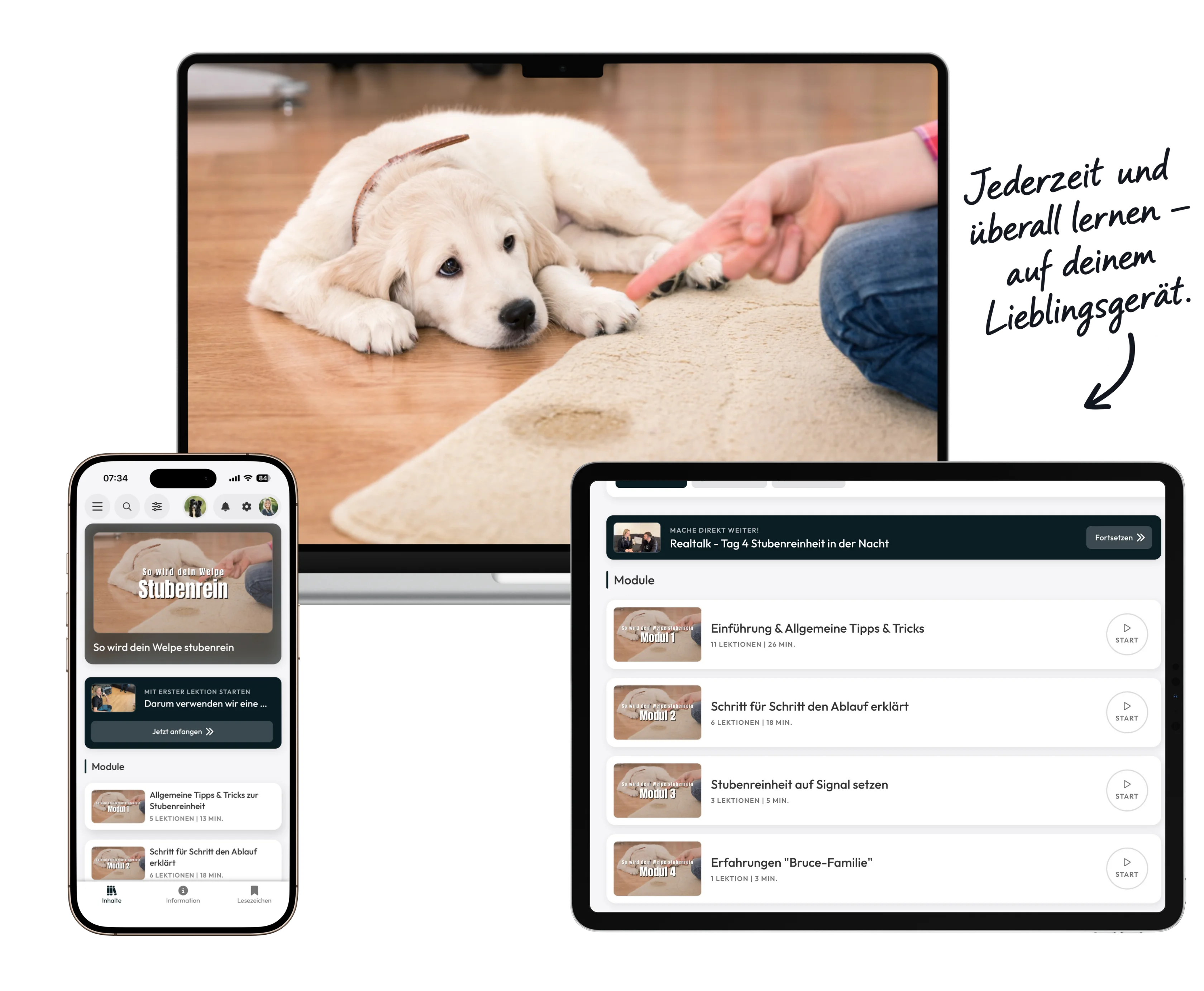 Onlinekurs So wird dein Welpe stubenrein auf Laptop, Tablet und Smartphone