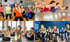 Vier Bilder zeigen verschiedene Gruppen von Menschen, die in Fitnesskursen trainieren.