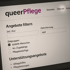 Website „queerPflege“ mit Filteroptionen für „queere Menschen“, „Alltagshilfen“ und „Pflegeleistungen“.