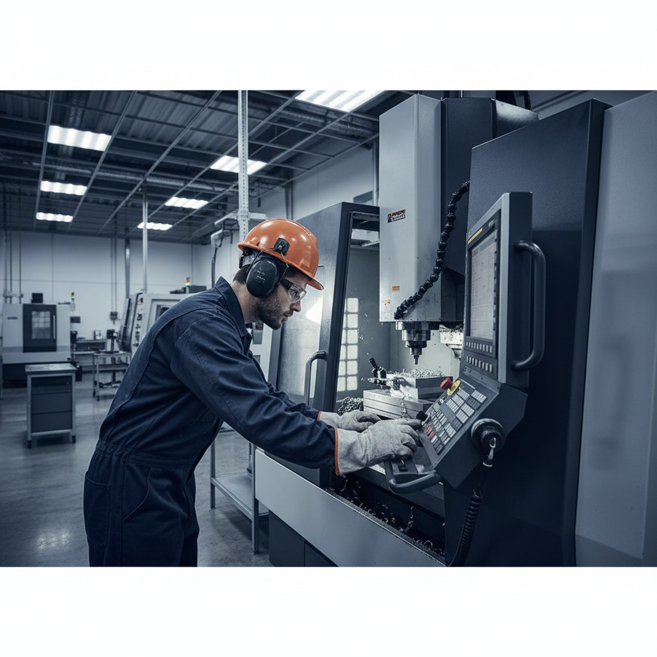 Industriearbeiter an CNC-Maschine