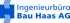 Logo des Ingenieurbüros Bau Haas AG: blauer Block mit Wellenlinien und Text "Ingenieurbüro Bau Haas AG".