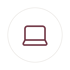 Dunkelrosa Laptop-Symbol in einem grauen Kreis auf schwarzem Hintergrund.