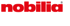 Rotes Logo mit weißem Rand und dem Schriftzug "nobilia" auf grünem Hintergrund.