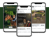 Drei Smartphones zeigen Social-Media-Anzeigen: Frau mit Pferd, Kind auf Pferd, Hufschmied bei der Arbeit.