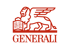Rotes geflügeltes Löwenlogo mit offenem Buch und "GENERALI" darunter auf dunkelgrünem Hintergrund.